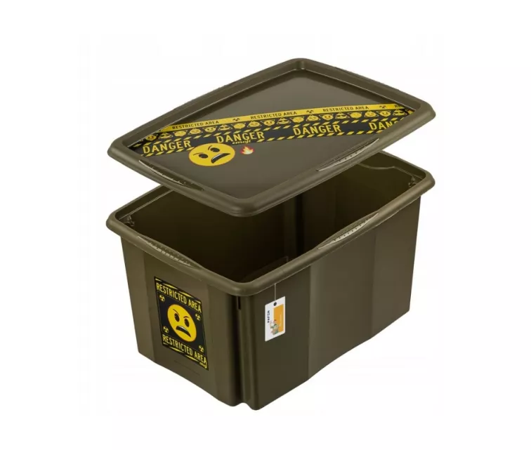 Box with lid 45L Karolina “Emoji Danger” 55.5x40x30cm olive color