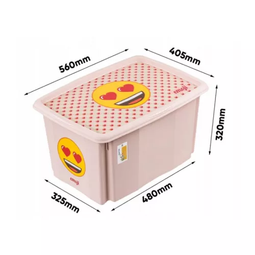 Box with lid 45L Karolina “Emoji Hearts” 55.5x40x30cm pink