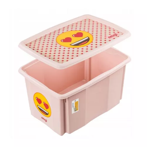 Box with lid 45L Karolina “Emoji Hearts” 55.5x40x30cm pink