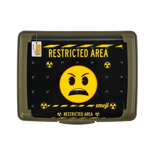 Pārtikas uzglabāšanas trauks deco-click-box mini 0,5L Carla "Emoji Danger" 17x13x3,5cm olīvu krāsā