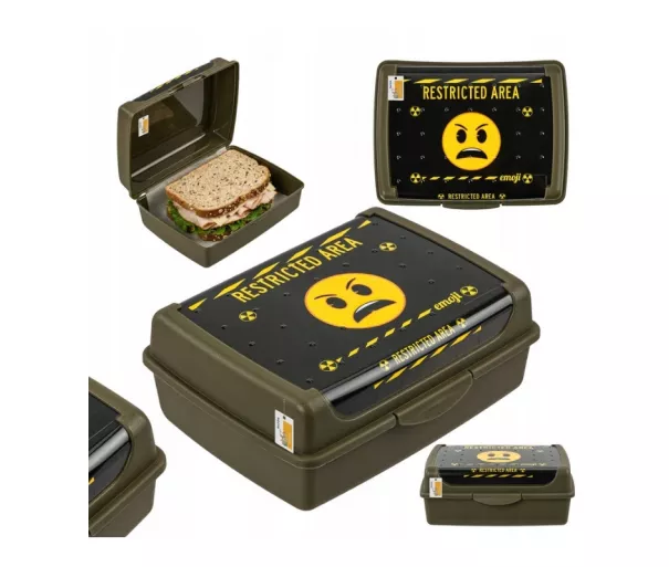 Toidu hoiukarp deco-click-box midi 1L Carla "Emoji Danger" 17x13x7cm oliivroheline