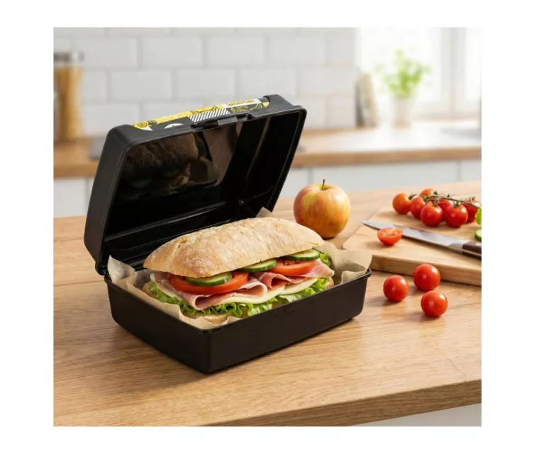 Контейнер для хранения продуктов deco-click-box midi 1L Carla "Мозаика с миньонами" 17x13x7 см, черный