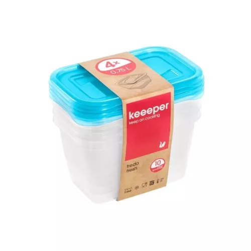 Set of food containers rectangular 4x0,75L Fredo "Fresh" transparent/light blue