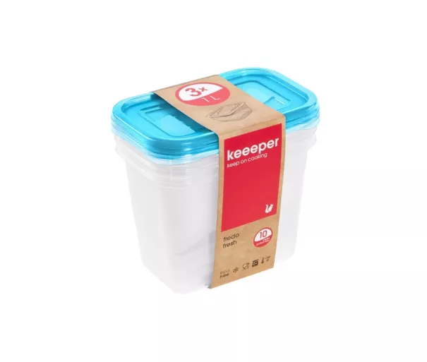 Toidunõude komplekt ristkülikukujuline 3x1L Fredo "Fresh" läbipaistev/helesinine