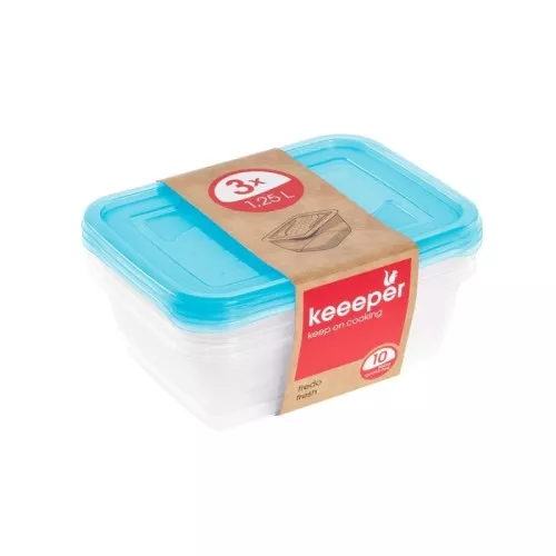 Set of food containers rectangular 3x1,25L Fredo "Fresh" transparent/light blue