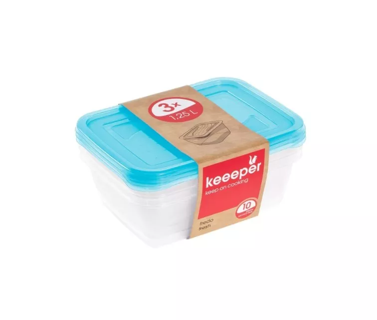Set of food containers rectangular 3x1,25L Fredo "Fresh" transparent/light blue