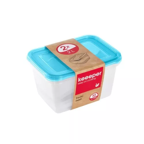 Set of food containers rectangular 2x2L Fredo "Fresh" transparent/light blue