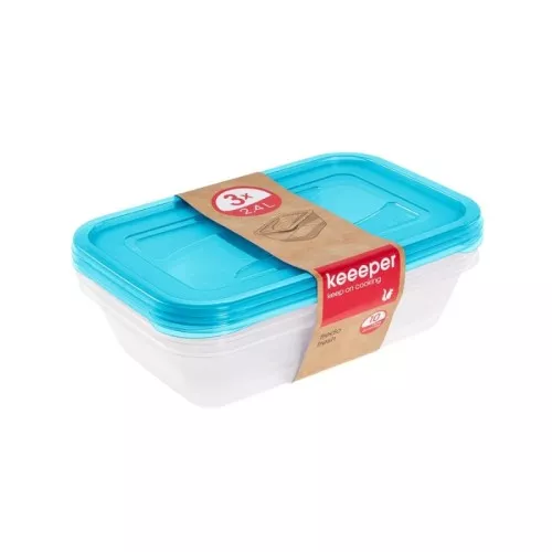 Set of food containers rectangular 3x2,4L Fredo "Fresh" transparent/light blue