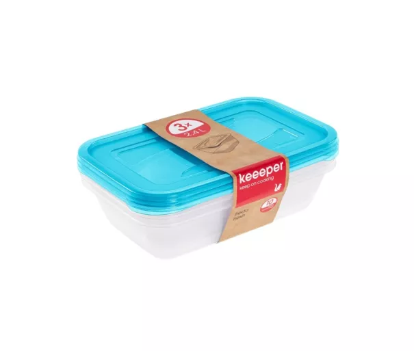 Toidunõude komplekt ristkülikukujuline 3x2,4L Fredo "Fresh" läbipaistev/helesinine
