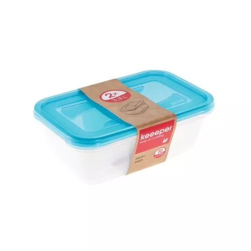 Set of food containers rectangular 2x3,3L Fredo "Fresh" transparent/light blue
