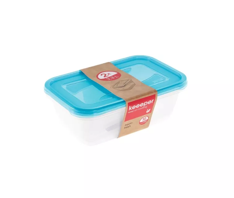 Set of food containers rectangular 2x3,3L Fredo "Fresh" transparent/light blue
