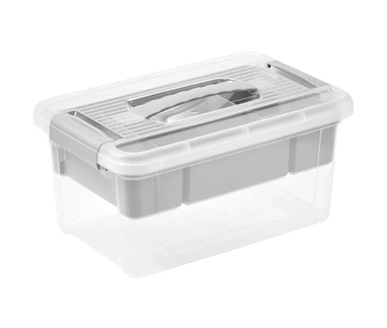 Коробка с крышкой и органайзером Henri 23x35x17см 9л светло-серый/прозрачный
