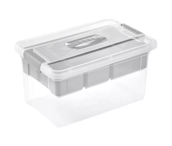 Kaste ar vāku un organaizeru organizer box Henri 29x41x20cm 16L gaiši pelēka/caurspīdīga
