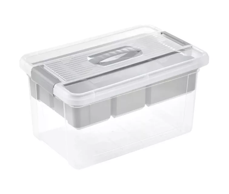 Kaste ar vāku un organaizeru organizer box Henri 29x41x20cm 16L gaiši pelēka/caurspīdīga