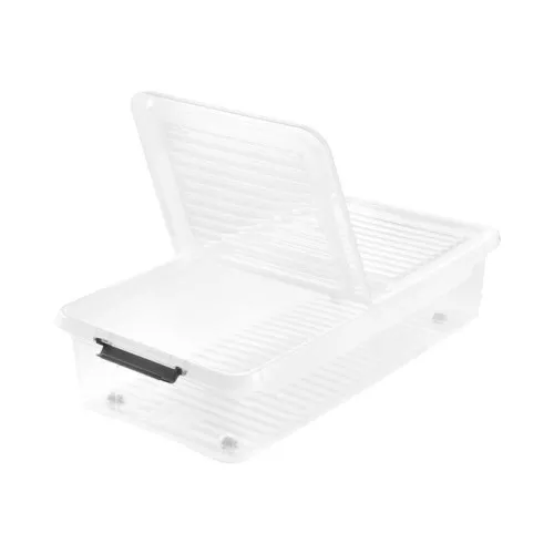 Kaste ar vāku uz ritenīšiem underbed box Leo 77x38x16 cm 33L caurspīdīga
