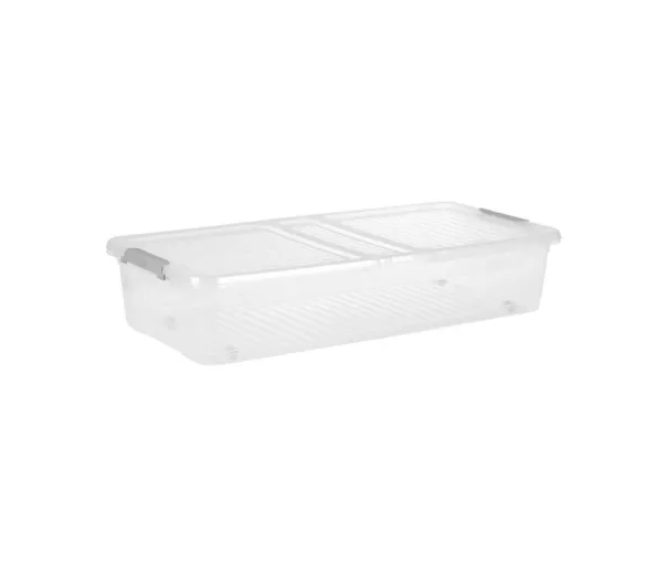 Box with lid on wheels underbed box Leo 77x38x16 cm 33L transparent