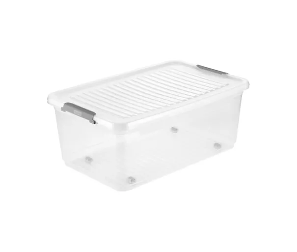 Box with lid on wheels clipbox Leo 59x38x24cm 37L transparent