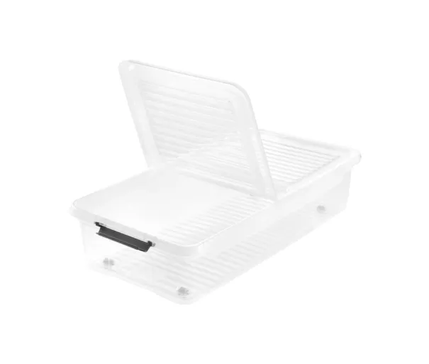 Box with lid on wheels underbed box Leo 77x58x16 cm 53L transparent