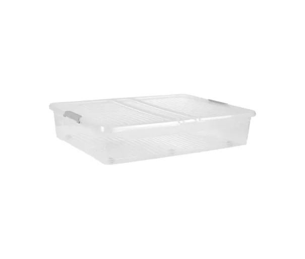 Box with lid on wheels underbed box Leo 77x58x16 cm 53L transparent