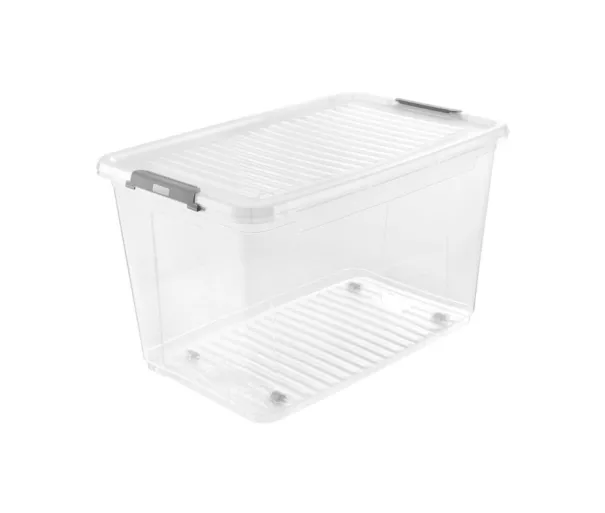 Box with lid on wheels clipbox Leo 59x38x35.5cm 56L transparent