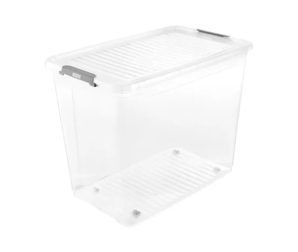 Box with lid on wheels clipbox Leo 59x38x47cm 74L transparent