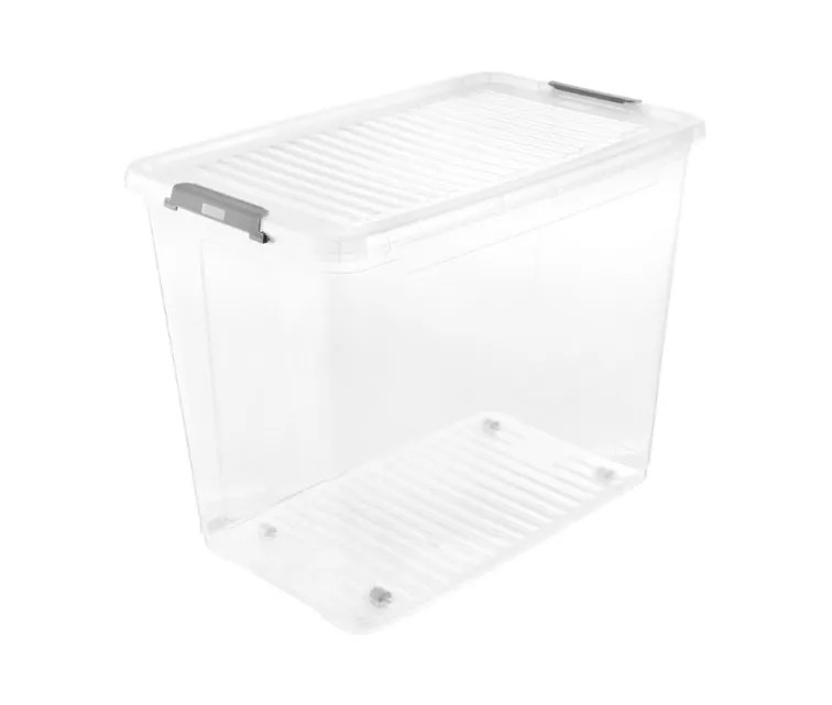 Kaste ar vāku uz ritenīšiem clipbox Leo 59x38x47cm 74L caurspīdīga