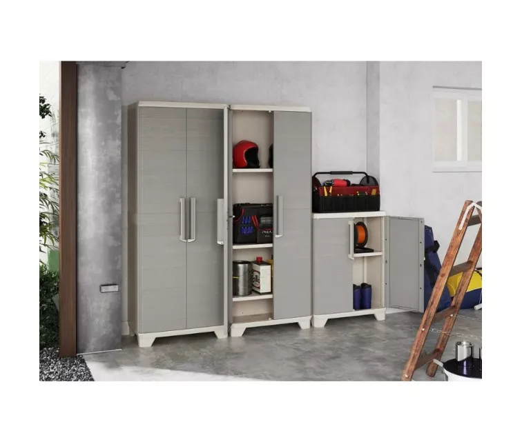 Высокий шкаф из дерева Linear 68x39x173 см, светло-бежевый/светло-серый