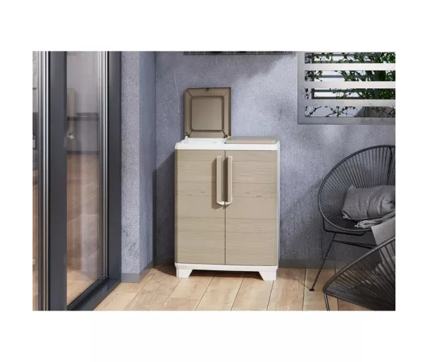 Jäätmesorteerimissüsteem Split Premium Wood 110L Taaskasutussüsteem 68x39x92cm helebeež/helehall