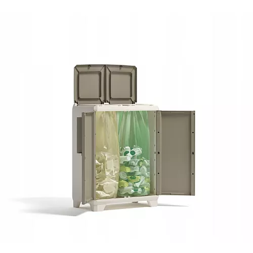 Waste sorting system Split Premium Wood 110L Recycling system 68x39x92cm light beige/light gray