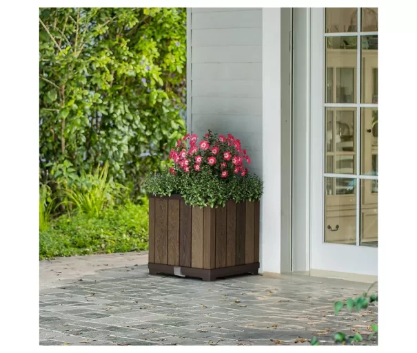 Deco Square Planter Walnut Flower Pot