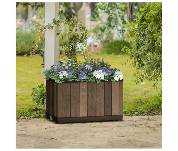 Deco Rectangle Planter Walnut Flower Pot
