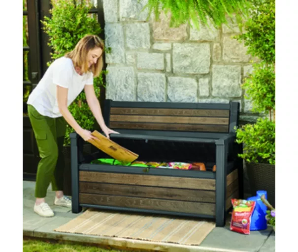 ( BE PAKUOTĖS + SURENKTAS ) Sandėliavimo suolas „Deco Garden Bench“, 227 l, uosio medienos, rudas