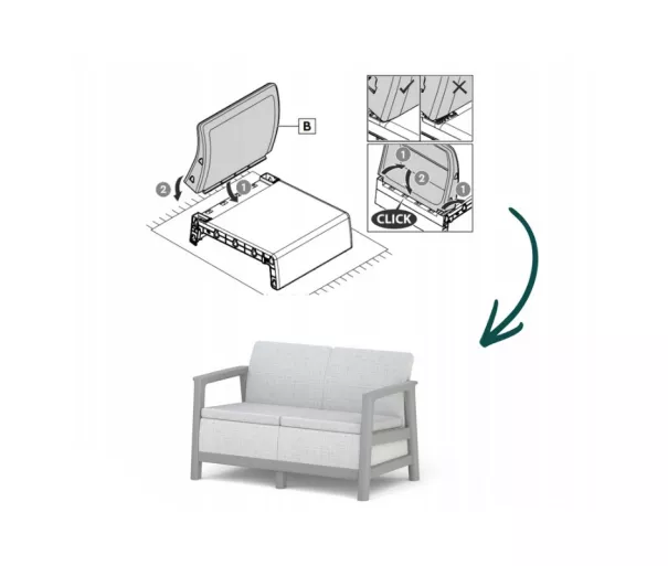 Dvivietė sodo sofa „Scandi Linea“, šviesiai pilka/tamsiai plieno pilka