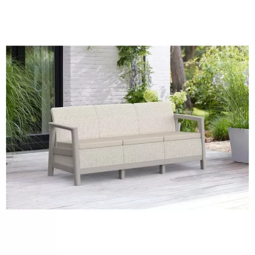 Trivietė sodo sofa „Scandi Linea“, pilka/šviesiai smėlio spalvos