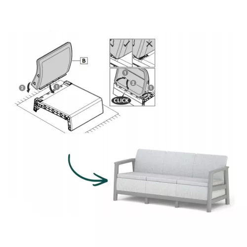 Trivietė sodo sofa „Scandi Linea“, šviesiai pilka/tamsiai plieno pilka