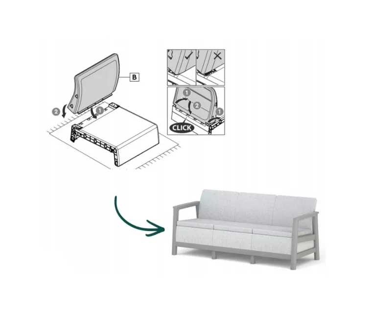 Trivietė sodo sofa „Scandi Linea“, šviesiai pilka/tamsiai plieno pilka