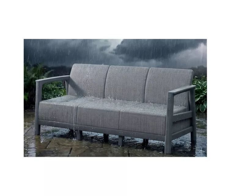 Trivietė sodo sofa „Scandi Linea“, šviesiai pilka/tamsiai plieno pilka