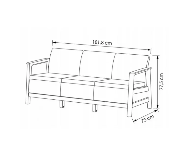 Trivietė sodo sofa „Scandi Linea“, šviesiai pilka/tamsiai plieno pilka