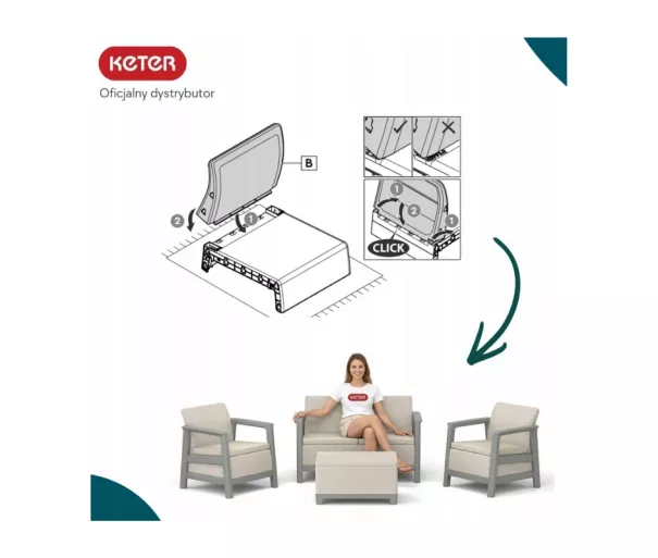 Dārza mēbeļu komplekts Scandi Linea 2 Seater Set oļu pelēks/gaiši bēšs