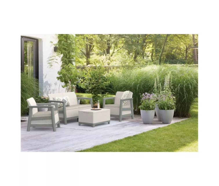 Dārza mēbeļu komplekts Scandi Linea 2 Seater Set oļu pelēks/salvijzaļa akmens tonī