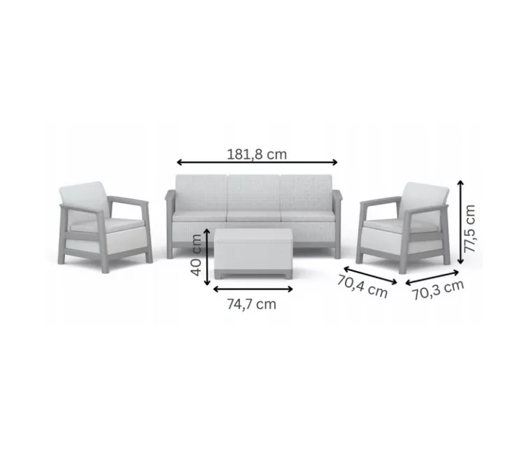 Aiamööblikomplekt Scandi Linea 3-kohaline helehall/tumehall