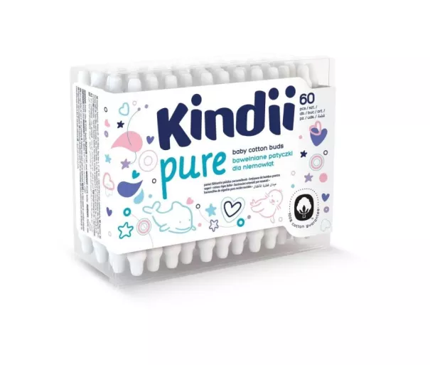 Vatitikud beebidele Kindii Pure paberkarbis plastkaanega 60 tk.