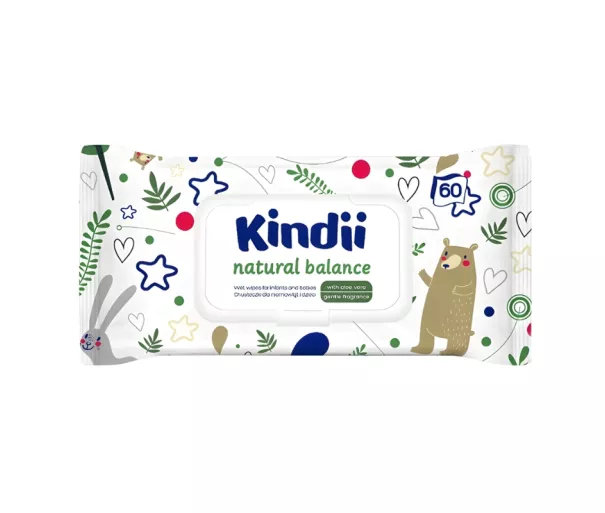 „Kindii Natural Balance“ kūdikių servetėlės, 60 vnt.