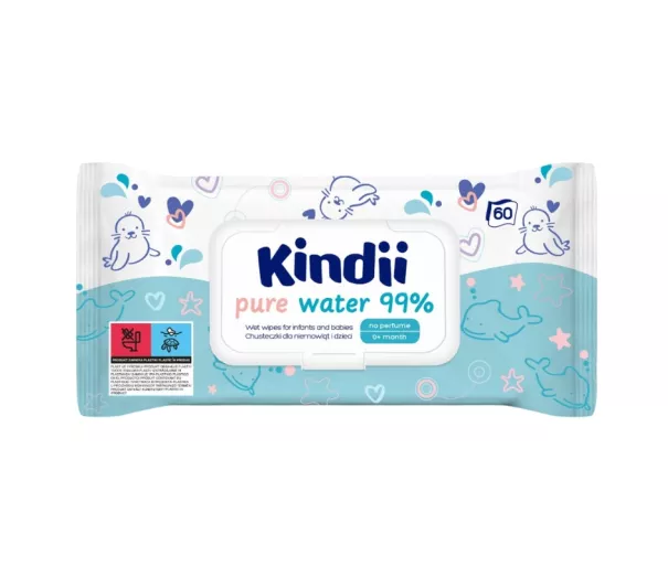 Детские влажные салфетки Kindii Pure Water 99%, 60 шт.