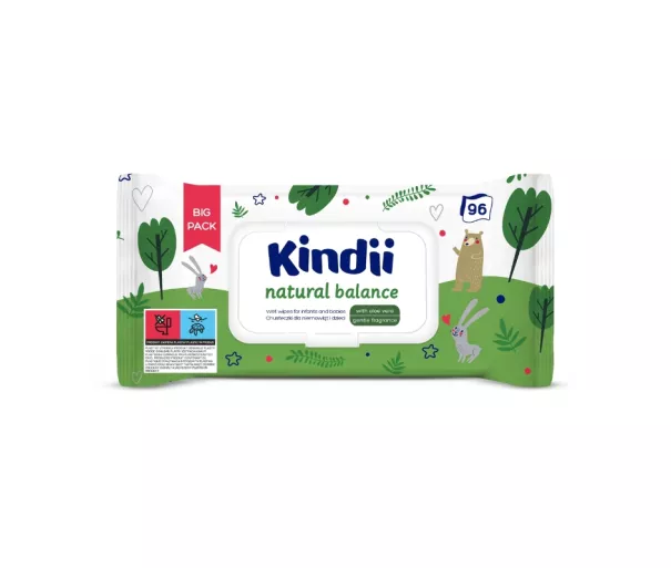 Drėgnos servetėlės ​​kūdikiams Kindii Natural Balance 96 vnt. iššokančios