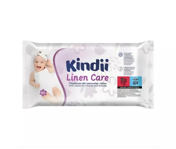 Mitrās salvetes mazuļiem Kindii Linen Care 60 gab.