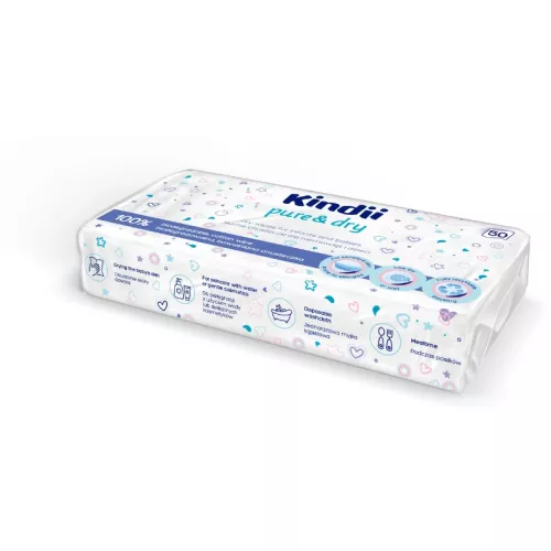Dry wipes for babies Kindii Pure&Dry 50 pcs. 20x20cm