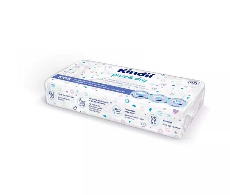 Dry wipes for babies Kindii Pure&Dry 50 pcs. 20x20cm