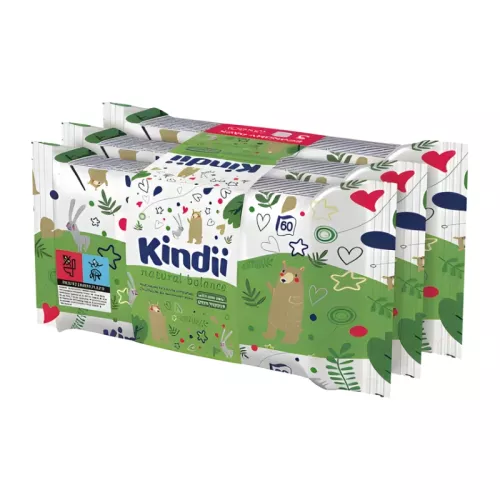 Wet wipes set for babies Kindii Natural Balance 3x60 pcs.