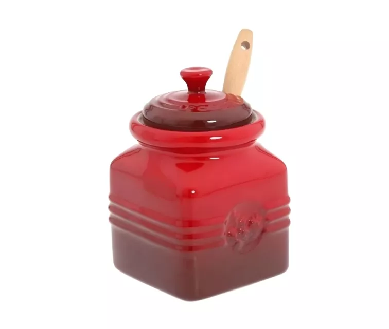 Ievārījuma burka ar lāpstiņu 450ml akmens masas sarkana